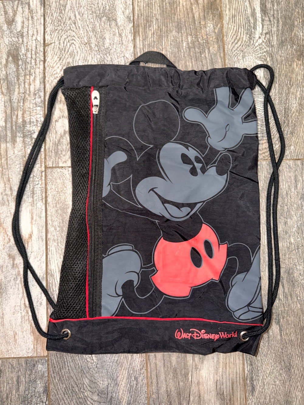 Disney Black & Gray Mickey Mouse Drawstring Backpack with Red Accent